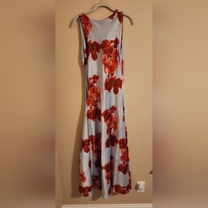 Floral Sleeveless Maxi Dress - Red and Gray